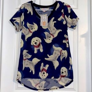 Womens LulaRoe. Christy Tee, XS, Bichon dogs, NEW with tags, navy burgundy white